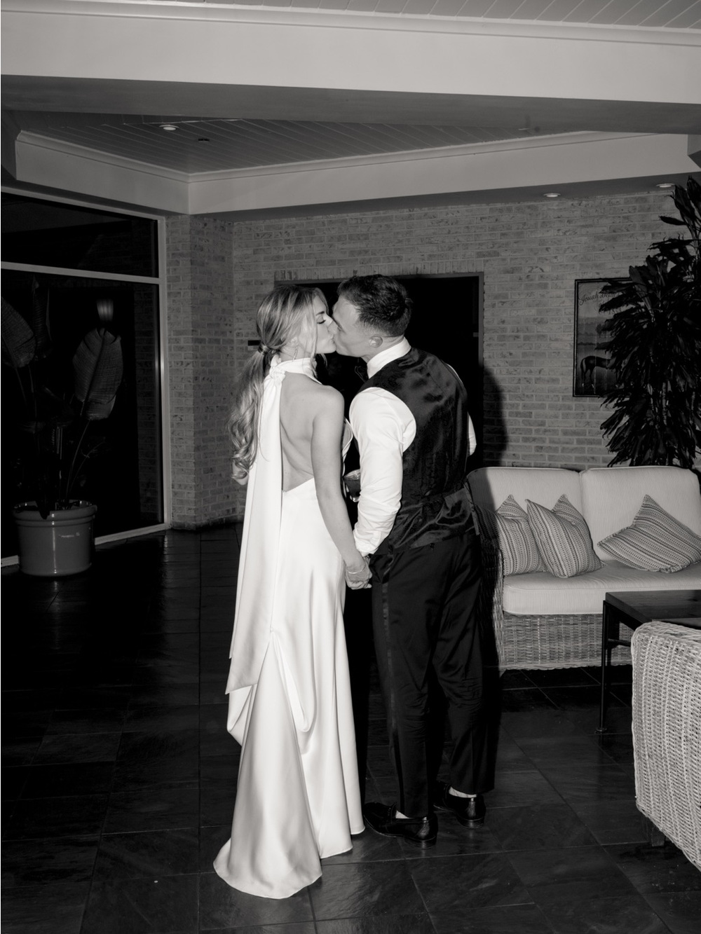 Casablanca Elegant White Satin Backless wedding Gown